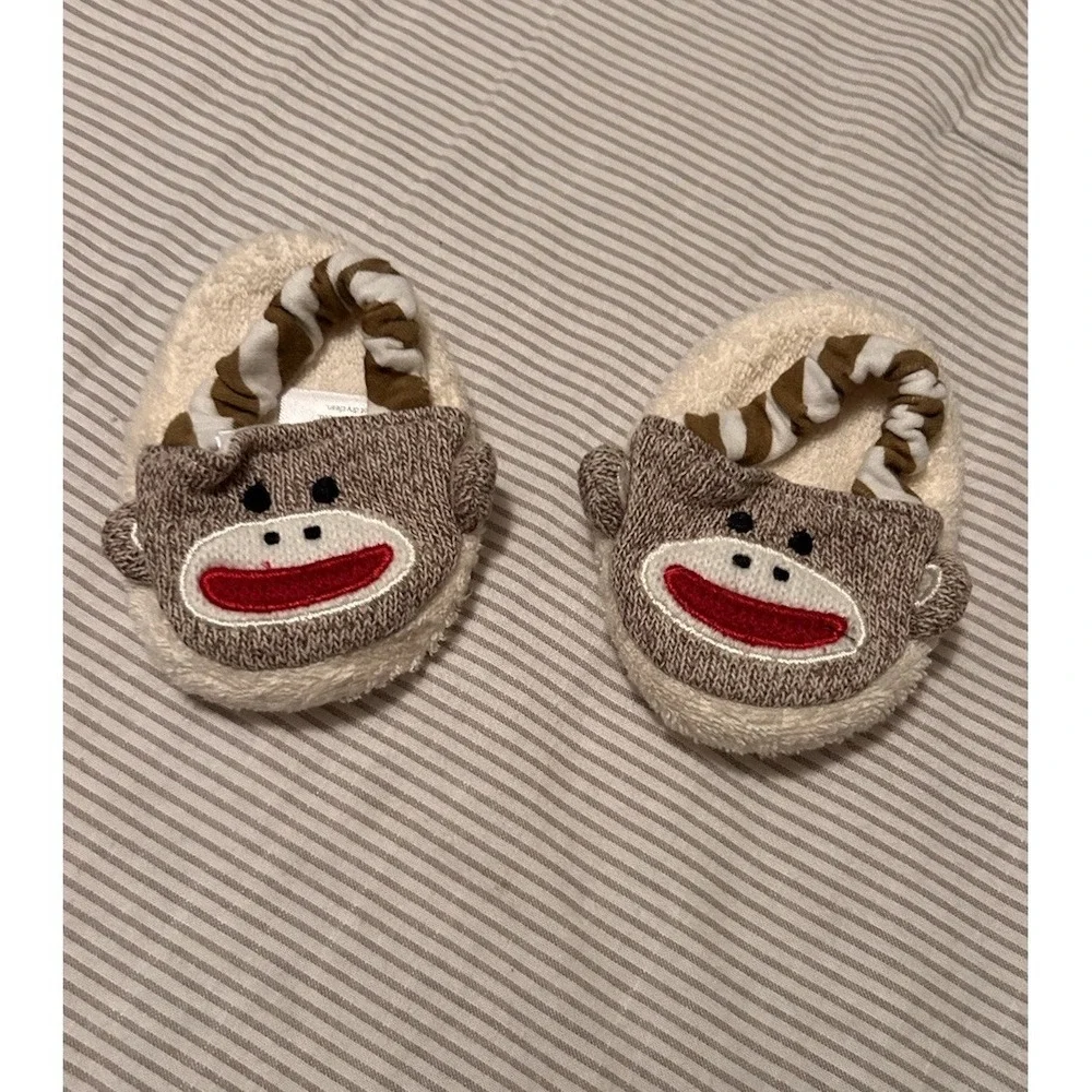 Baby Starters 0-9 Months Sock Monkey Slippers Terry Cloth Slip On Gender Neutral